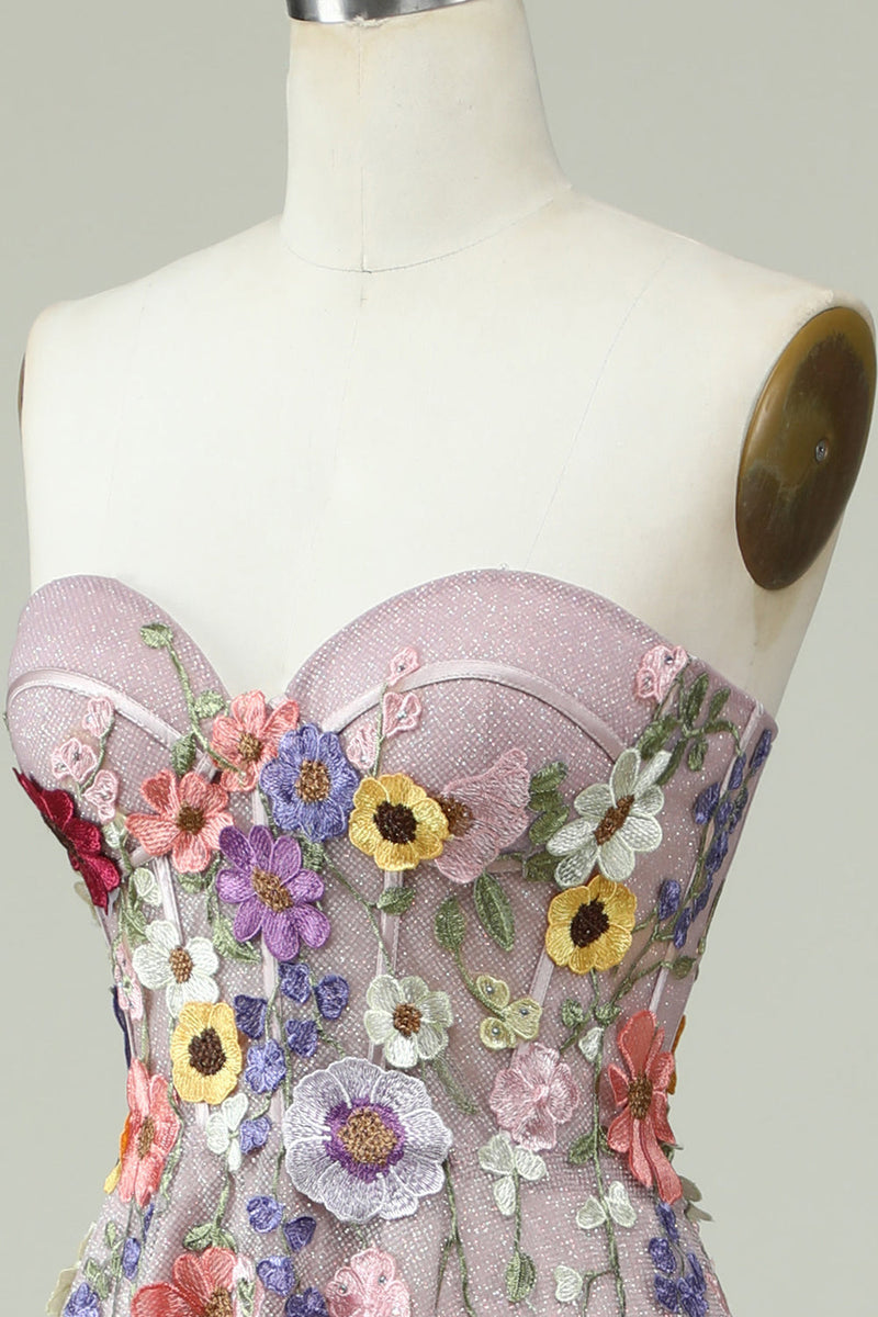 Load image into Gallery viewer, Strapless A Line Prom Dress with 3D Flowers