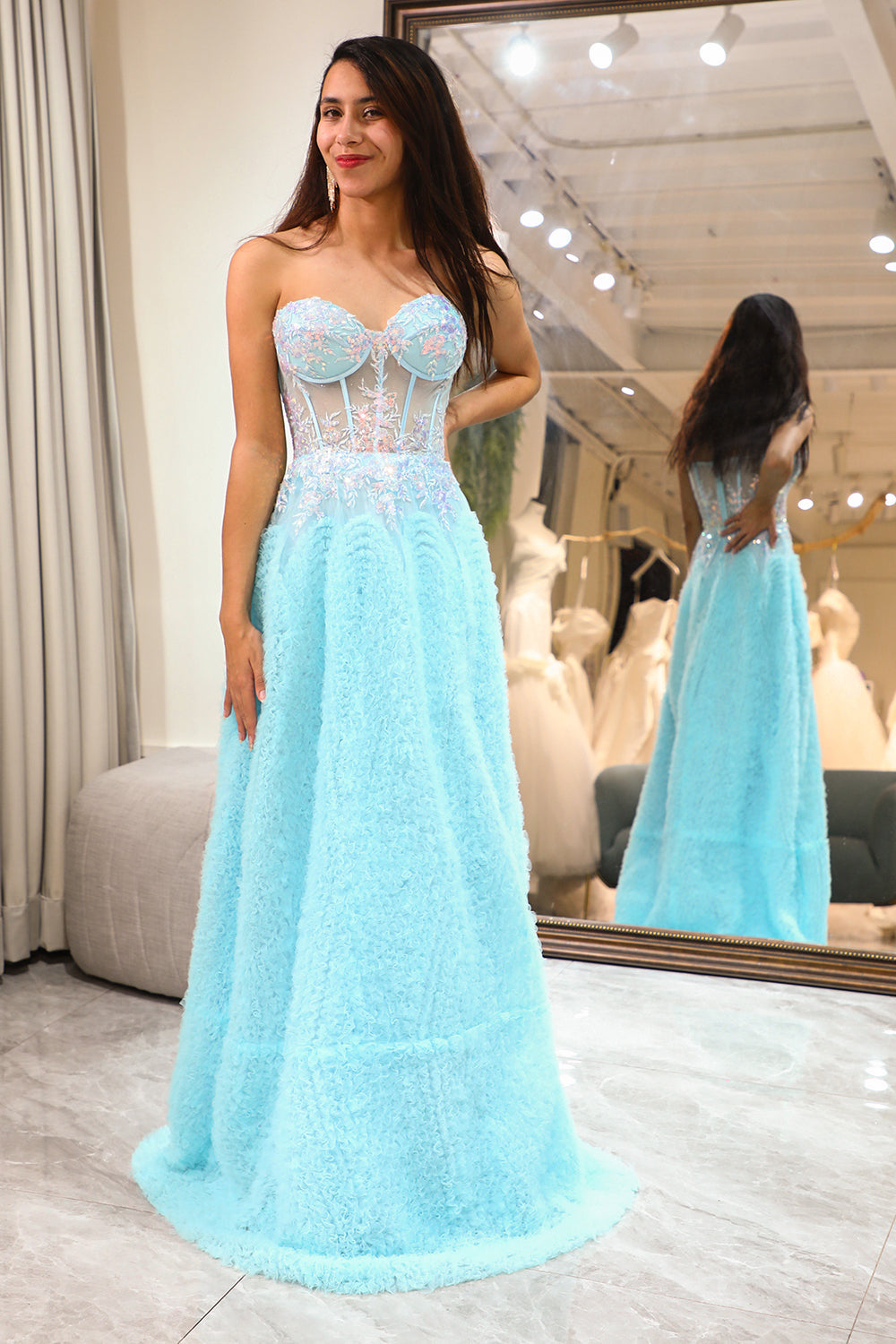 Light Blue Sheath Long Corset Prom Dress