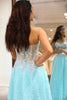 Load image into Gallery viewer, Light Blue Sheath Long Corset Prom Dress