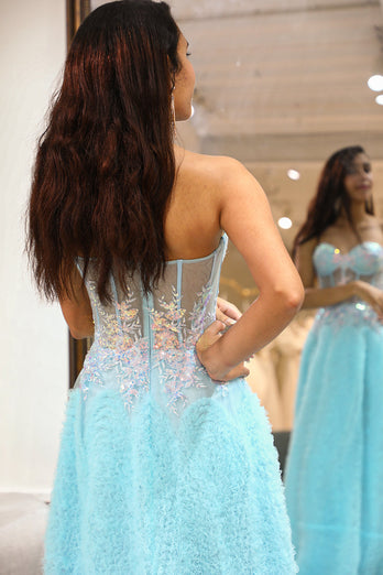 Light Blue Sheath Long Corset Prom Dress