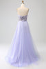 Load image into Gallery viewer, Lavender A Line Tulle Corset Prom Dress with Slit