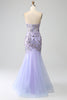 Load image into Gallery viewer, Mermaid Strapless Lavender Corset Prom Dress with Beading