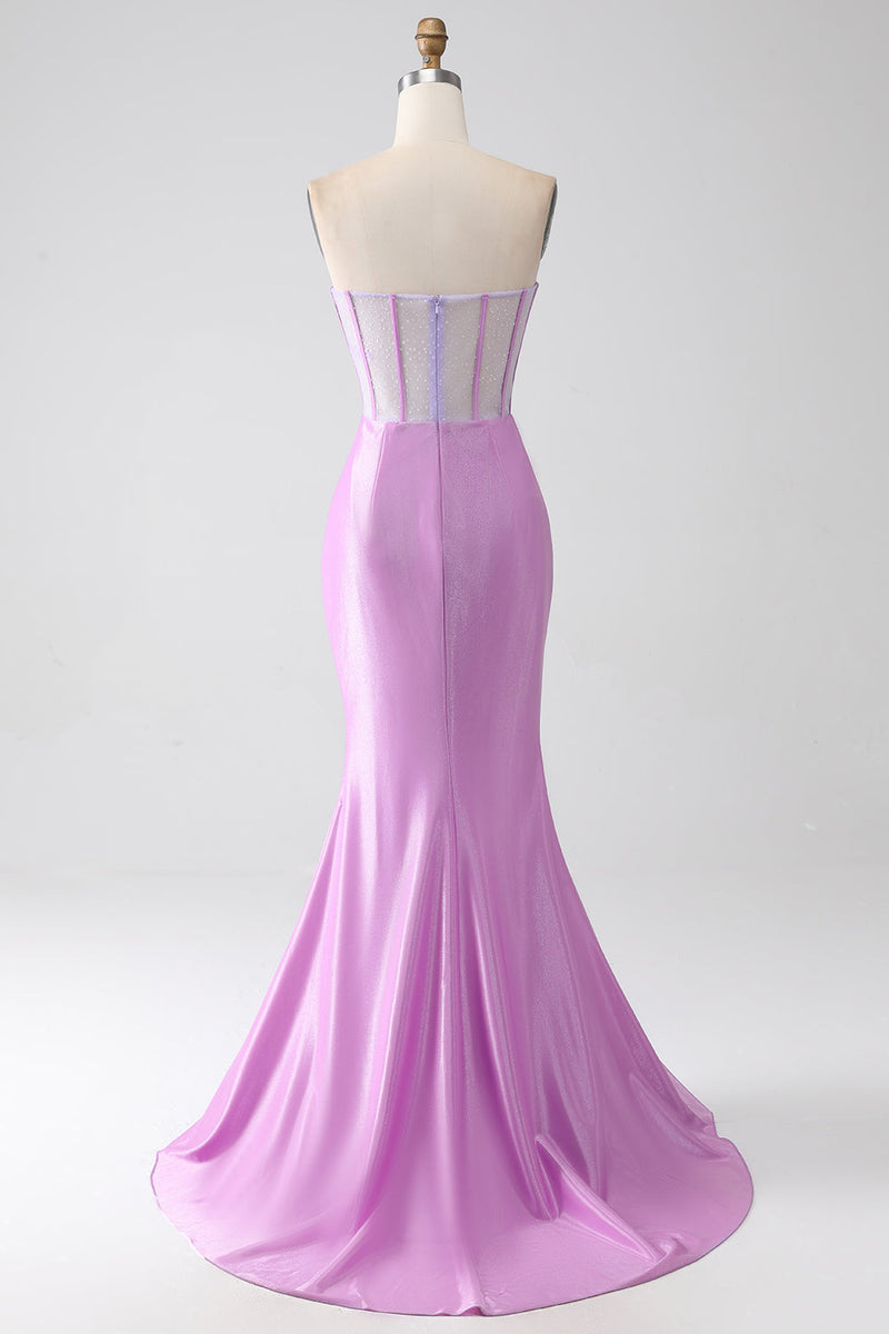 Load image into Gallery viewer, Lilac Mermaid Strapless Corset Prom Dress with Slit