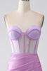 Load image into Gallery viewer, Lilac Mermaid Strapless Corset Prom Dress with Slit