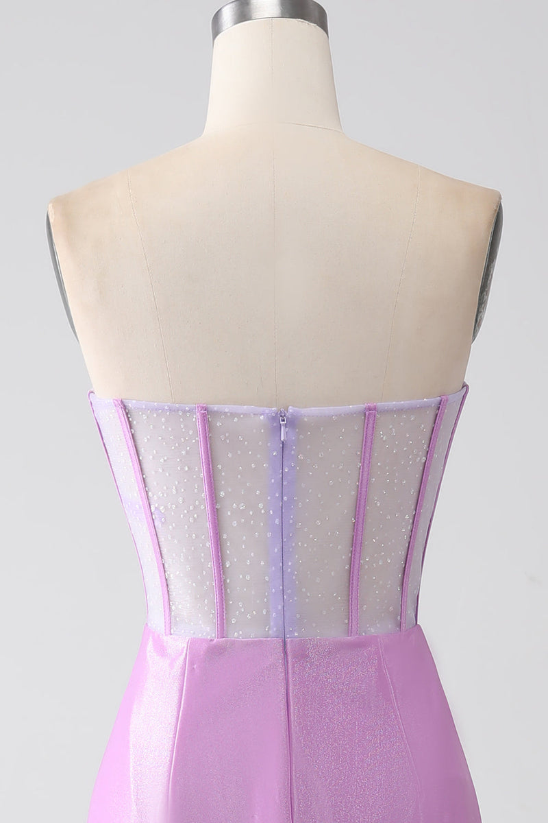 Load image into Gallery viewer, Lilac Mermaid Strapless Corset Prom Dress with Slit