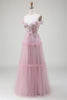 Load image into Gallery viewer, Off the Shoulder Tulle Pink Prom Dress with Appliques