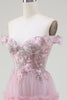 Load image into Gallery viewer, Off the Shoulder Tulle Pink Prom Dress with Appliques