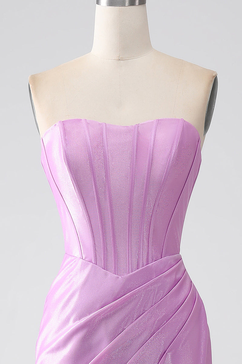 Load image into Gallery viewer, Strapless Purple Mermaid Corset Prom Dress with Pleated