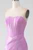 Load image into Gallery viewer, Strapless Purple Mermaid Corset Prom Dress with Pleated