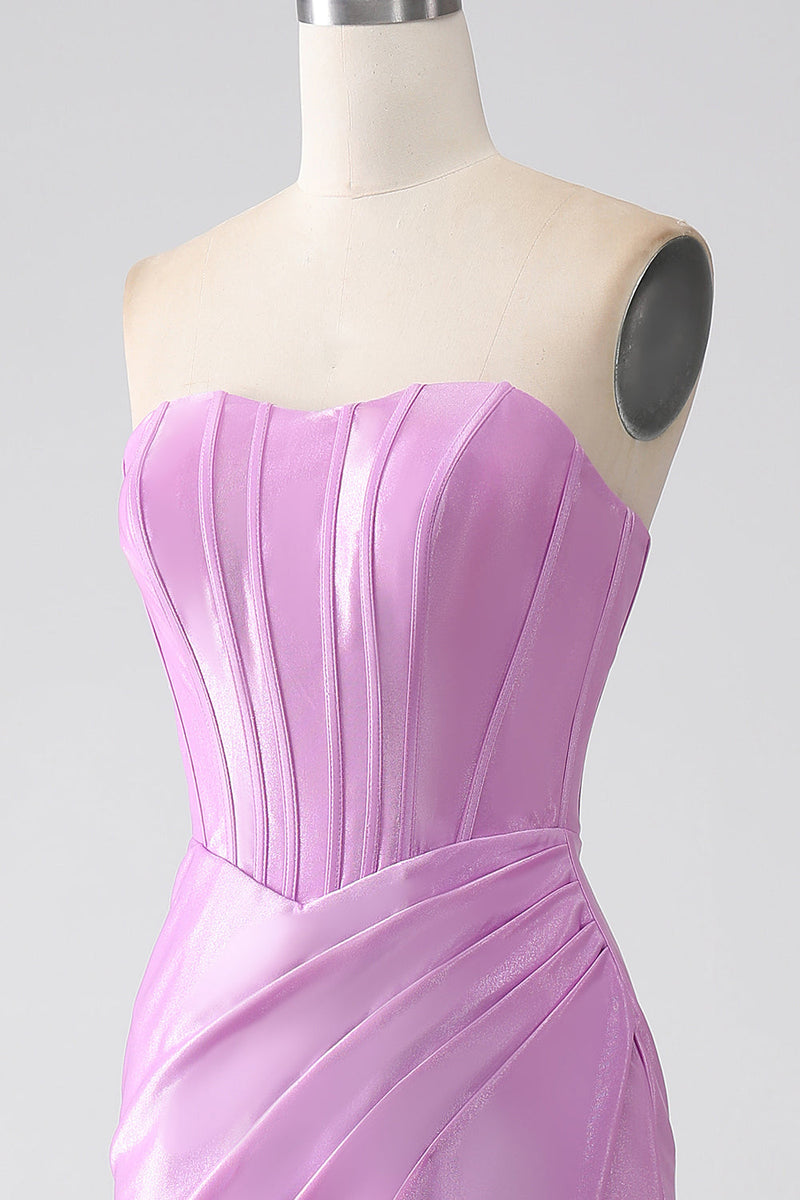 Load image into Gallery viewer, Strapless Purple Mermaid Corset Prom Dress with Pleated