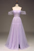 Load image into Gallery viewer, Lilac Off the Shoulder A Line Tulle Princess Prom Dress With Slit