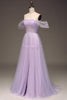 Load image into Gallery viewer, Lilac Off the Shoulder A Line Tulle Princess Prom Dress With Slit