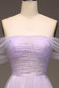 Load image into Gallery viewer, Lilac Off the Shoulder A Line Tulle Princess Prom Dress With Slit