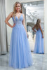 Load image into Gallery viewer, Light Blue A Line Long Corset Prom Dress