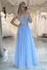 Load image into Gallery viewer, A Line Light Blue Tulle Long Corset Prom Dress