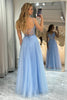 Load image into Gallery viewer, A Line Light Blue Tulle Long Corset Prom Dress