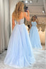 Load image into Gallery viewer, A Line Tulle Light Blue Long Corset Prom Dress