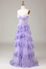 Load image into Gallery viewer, Lavender Strapless Tiered Tulle Corset Prom Dress with Appliques