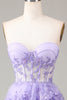 Load image into Gallery viewer, Lavender Strapless Tiered Tulle Corset Prom Dress with Appliques