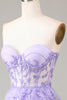 Load image into Gallery viewer, Lavender Strapless Tiered Tulle Corset Prom Dress with Appliques