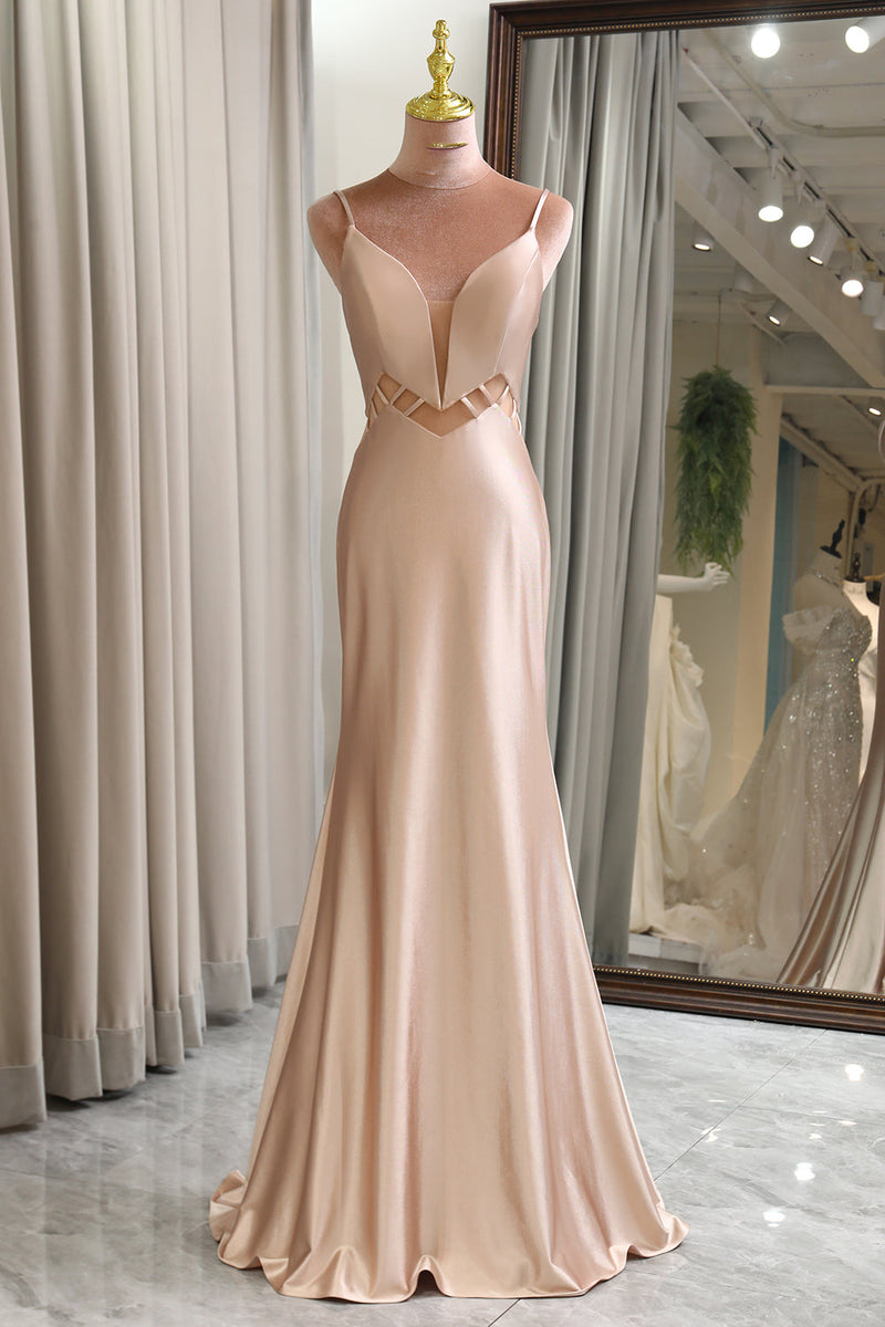 Load image into Gallery viewer, Champagne Mermaid Backless Long Prom Dress