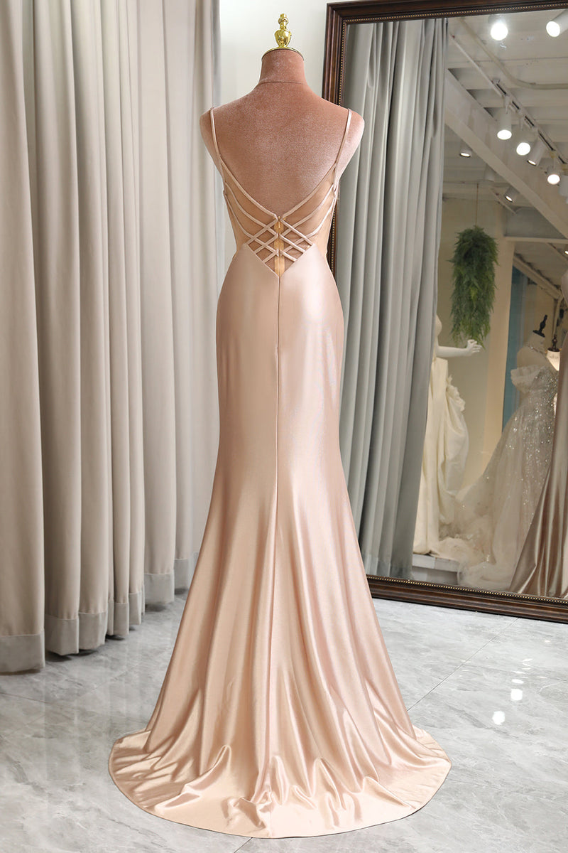 Load image into Gallery viewer, Champagne Mermaid Backless Long Prom Dress