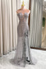 Load image into Gallery viewer, Glitter Grey Mermaid Long Corset Prom Dress With Feathered Slit