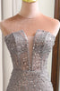 Load image into Gallery viewer, Glitter Grey Mermaid Long Corset Prom Dress With Feathered Slit