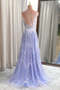 Load image into Gallery viewer, Lilac A Line Backless Long Prom Dress With Appliques