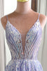 Load image into Gallery viewer, Lilac A Line Backless Long Prom Dress With Appliques