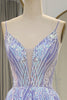 Load image into Gallery viewer, A Line Lilac Backless Long Prom Dress With Appliques