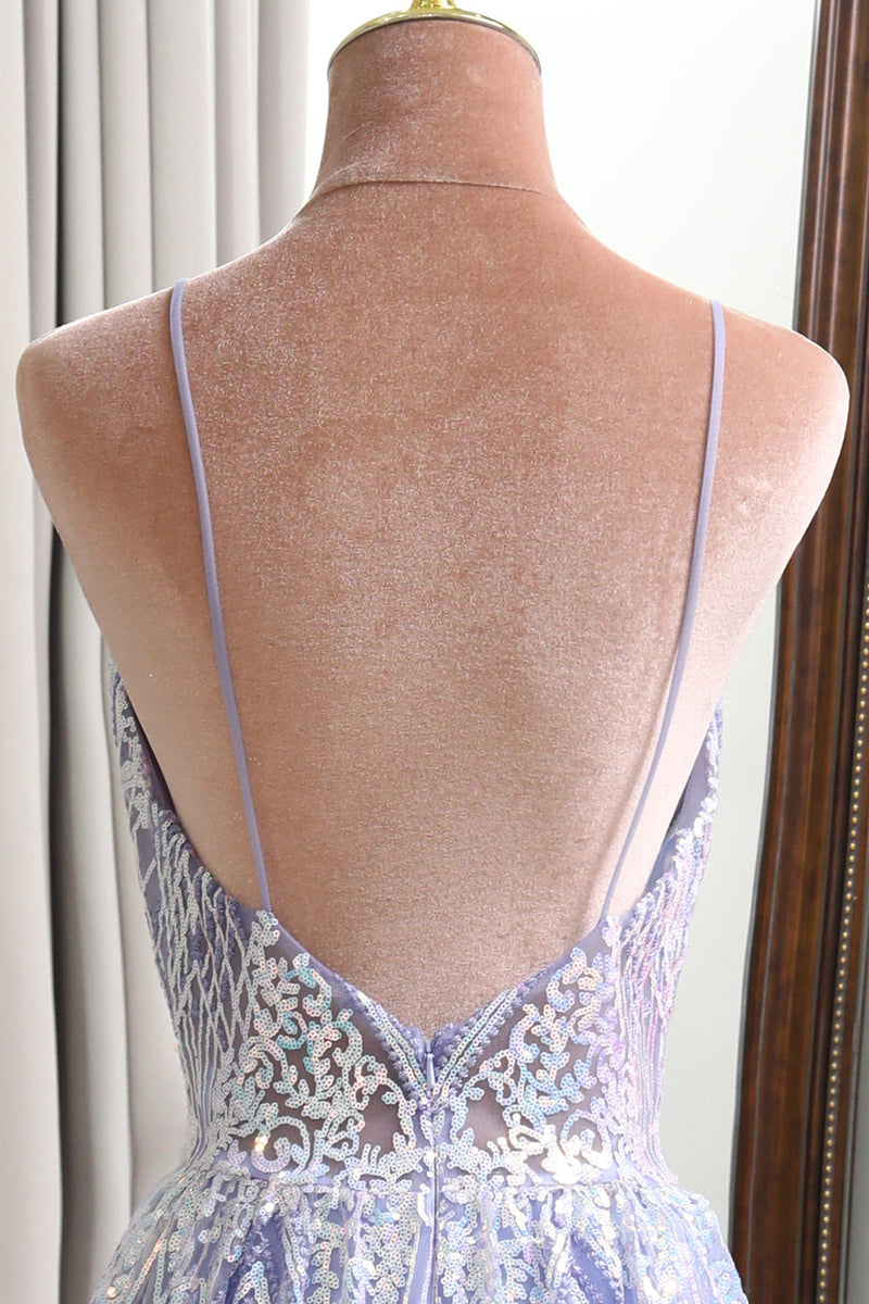 Load image into Gallery viewer, Lilac A Line Backless Long Prom Dress With Appliques