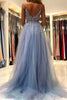 Load image into Gallery viewer, A-Line Spaghetti Straps Grey Blue Long Prom Dress with Appliques