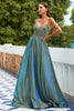 Load image into Gallery viewer, Dark Grey Glitter Spaghetti Straps Long Prom Dress