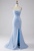 Load image into Gallery viewer, Light Blue Sparkly Mermaid Prom Dress with Slit