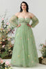 Load image into Gallery viewer, A Line Off the Shoulder Green Plus Size Prom Dress with Embroidery