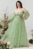 Load image into Gallery viewer, A Line Off the Shoulder Green Plus Size Prom Dress with Embroidery