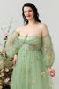 Load image into Gallery viewer, A Line Off the Shoulder Green Plus Size Prom Dress with Embroidery