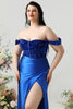 Load image into Gallery viewer, Sheath Off the Shoulder Royal Blue Plus Size Prom Dress with Split Front