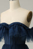 Load image into Gallery viewer, A-Line Off the Shoulder Sweetheart Tulle Navy Long Prom Dress