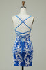 Load image into Gallery viewer, Spaghetti Straps Blue Sheath Short Prom Dress With Appliques