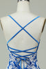 Load image into Gallery viewer, Spaghetti Straps Blue Sheath Short Prom Dress With Appliques