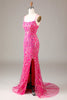 Load image into Gallery viewer, Hot Pink Sequins &amp; Beaded Mermaid Prom Dress with Slit