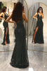 Load image into Gallery viewer, Glitter Black Mermaid Long Feathered Prom Dress With Slit