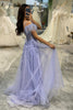 Load image into Gallery viewer, Lilac A Line Tulle Long Corset Appliqued Prom Dress