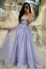 Load image into Gallery viewer, Lilac A Line Tulle Long Corset Appliqued Prom Dress