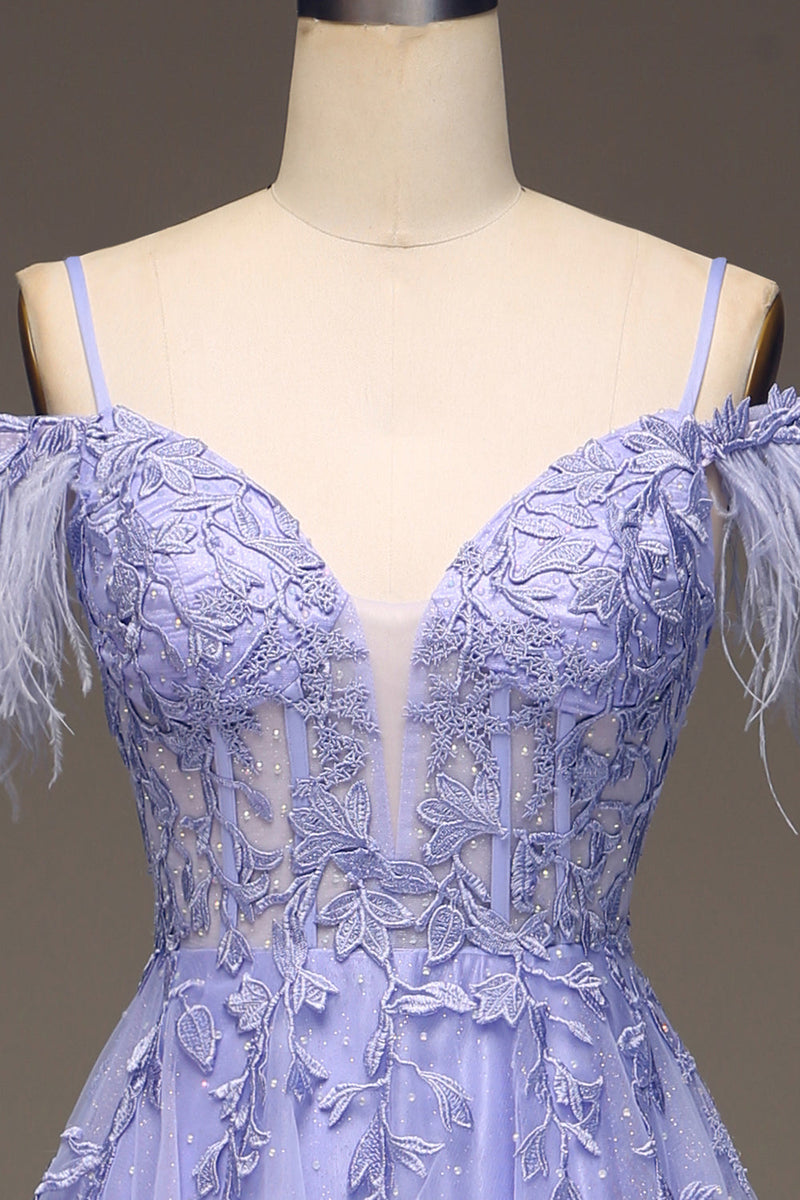 Load image into Gallery viewer, A-Line Cold Shoulder Lilac Corset Prom Dress with Appliques