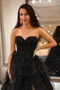 Load image into Gallery viewer, Sparkly Black Long Corset Tiered Detachable Off the Shoulder Prom Dress With Slit