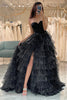 Load image into Gallery viewer, Glitter Black Long Corset Tiered Prom Dress With Slit