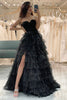 Load image into Gallery viewer, Glitter Black Long Corset Tiered Prom Dress With Slit